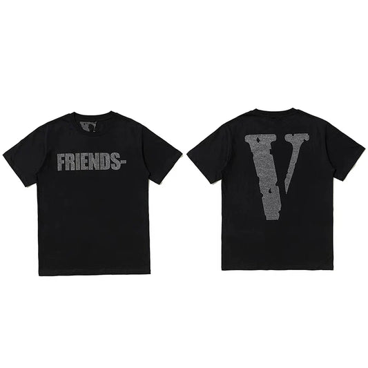 Vlone All-Over Text Grid "FRIENDS-" Graphic T-Shirt - Black