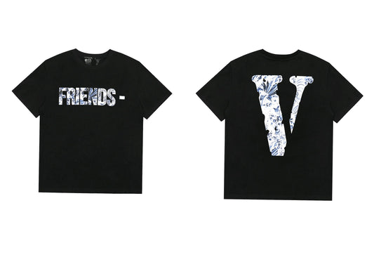 Vlone Abstract Floral "FRIENDS-" Graphic T-Shirt - Black